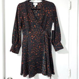 NWT Nine West Wrap Dress - Black & Red Leopard Print - Long Sleeve - Pet…